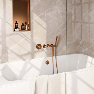 Brauer Copper Edition Badkraan inbouw - douchegarnituur - 3 gladde knoppen - handdouche staaf 1 stand - PVD - geborsteld koper 5-GK-046 Koper geborsteld