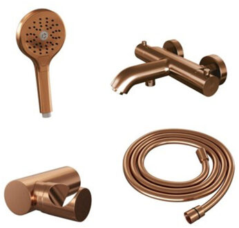 Brauer Copper Edition Badkraan opbouw - douchegarnituur - 2 gladde knoppen - handdouche rond 3 standen - PVD - geborsteld koper sw374481/sw374490/SW1164710/sw374519/ Koper geborsteld