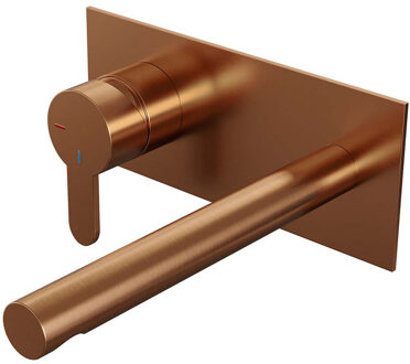 Brauer Copper Edition ColdStart wastafelkraan inbouw rechte uitloop met achterplaat model D2 koper geborsteld PVD