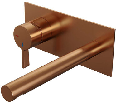 Brauer Copper Edition ColdStart wastafelkraan inbouw rechte uitloop met achterplaat model E2 koper geborsteld PVD