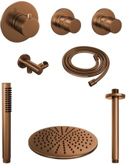 Brauer Copper Edition complete inbouw regendouche met staafhanddouche, plafondarm en hoofddouche 30cm set 6 koper geborsteld PVD