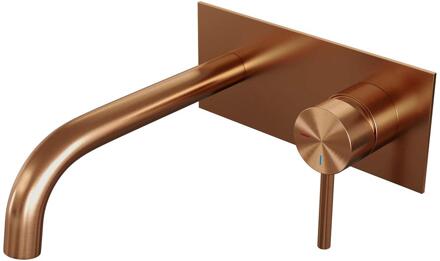 Brauer Copper Edition Inbouw Wastafelmengkraan met Gebogen Uitloop en Afdekplaat Model A1 Koper Geborsteld PVD
