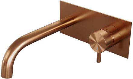 Brauer Copper Edition Inbouw Wastafelmengkraan met Gebogen Uitloop en Afdekplaat Model B1 Koper Geborsteld PVD