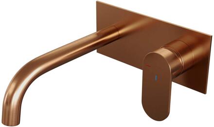Brauer Copper Edition Inbouw Wastafelmengkraan met Gebogen Uitloop en Afdekplaat Model C1 Koper Geborsteld PVD