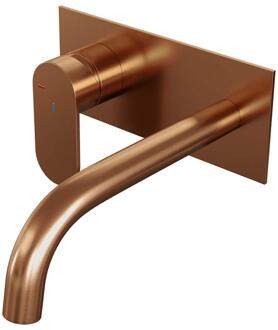 Brauer Copper Edition Inbouw Wastafelmengkraan met Gebogen Uitloop en Afdekplaat Model C2 Koper Geborsteld PVD