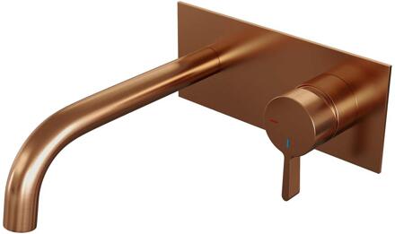 Brauer Copper Edition Inbouw Wastafelmengkraan met Gebogen Uitloop en Afdekplaat Model E1 Koper Geborsteld PVD