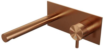Brauer Copper Edition Inbouw Wastafelmengkraan met Rechte Uitloop en Afdekplaat Model B1 Koper Geborsteld PVD