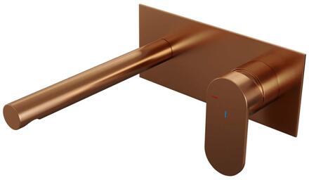 Brauer Copper Edition Inbouw Wastafelmengkraan met Rechte Uitloop en Afdekplaat Model C1 Koper Geborsteld PVD