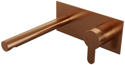Brauer Copper Edition Inbouw Wastafelmengkraan met Rechte Uitloop en Afdekplaat Model D1 Koper Geborsteld PVD