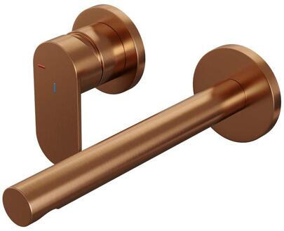 Brauer Copper Edition Inbouw Wastafelmengkraan met Rechte Uitloop en Rozetten Model C2 Koper Geborsteld PVD