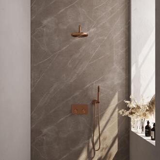Brauer Copper Edition Thermostatische Regendoucheset Inbouw - Hoofddouche 20 cm - Gebogen Wandarm - Met Drukknoppen - Handdouche Staaf - Doucheslang - Wandaansluitbocht