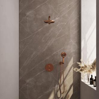 Brauer Copper Edition Thermostatische Regendoucheset Inbouw - Hoofddouche 20 cm - Rechte Wandarm - 3 Weg - Handdouche Rond 3 Standen - Doucheslang - Wandaansluitbocht