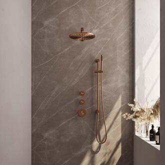 Brauer Copper Edition Thermostatische Regendoucheset Inbouw - Hoofddouche 30 cm - Rechte Wandarm - Handdouche Staaf - Doucheslang - Geintegreerde Glijstang