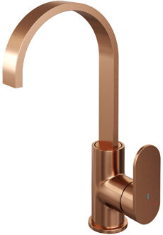 Brauer Copper Edition Wastafelmengkraan hoog model platte uitloop type S1 greep ColdStart PVD