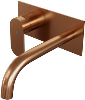 Brauer Copper Edition Wastafelmengkraan inbouw - gebogen uitloop rechts - hendel breed plat - afdekplaat - model C2 PVD - geborsteld koper 5-GK-083-B3 Koper geborsteld