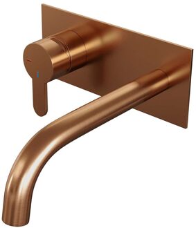 Brauer Copper Edition Wastafelmengkraan inbouw - gebogen uitloop rechts - hendel plat smal - afdekplaat - model D2 PVD - geborsteld koper 5-GK-083-B4 Koper geborsteld