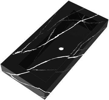Brauer Coral Wastafel - 100 cm - met 1 Spoelbak en 0 Kraangaten - Marmerlook Nero Marquina