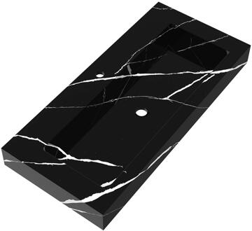 Brauer Coral Wastafel - 100 cm - met 1 Spoelbak en 1 Kraangat - Marmerlook Nero Marquina