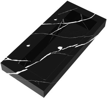 Brauer Coral Wastafel - 100 cm - met 1 Spoelbak en 2 Kraangaten - Marmerlook Nero Marquina