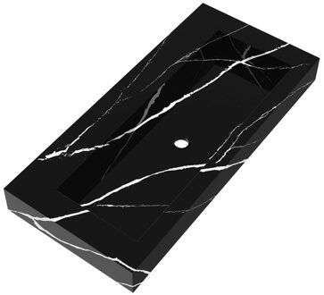 Brauer Coral wastafel - 100x46x10cm - 1 wasbak - 0 kraangaten - composiet - marmerlook - Nero Marquina WT-CA1000NM