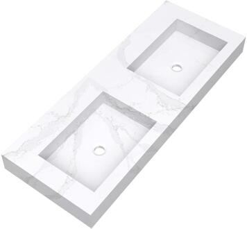 Brauer Coral Wastafel - 120 cm - met 2 Spoelbakken en 0 Kraangaten - Marmerlook Calacatta Gold