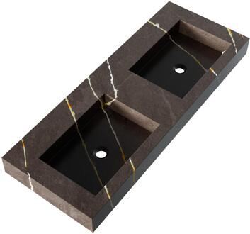 Brauer Coral Wastafel - 120 cm - met 2 Spoelbakken en 0 Kraangaten - Marmerlook Copper Brown