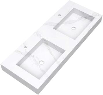 Brauer Coral Wastafel - 120 cm - met 2 Spoelbakken en 2 Kraangaten - Marmerlook Calacatta Gold