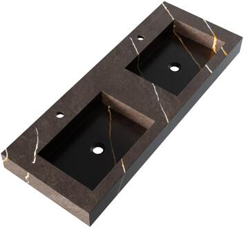 Brauer Coral Wastafel - 120 cm - met 2 Spoelbakken en 2 Kraangaten - Marmerlook Copper Brown