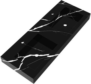 Brauer Coral Wastafel - 120 cm - met 2 Spoelbakken en 2 Kraangaten - Marmerlook Nero Marquina