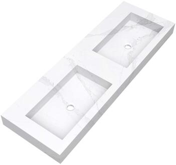 Brauer Coral Wastafel - 140 cm - met 2 Spoelbakken en 0 Kraangaten - Marmerlook Calacatta Gold