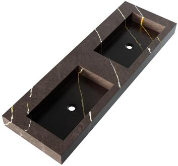 Brauer Coral Wastafel - 140 cm - met 2 Spoelbakken en 0 Kraangaten - Marmerlook Copper Brown