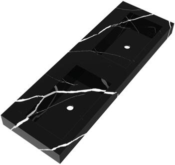 Brauer Coral Wastafel - 140 cm - met 2 Spoelbakken en 0 Kraangaten - Marmerlook Nero Marquina