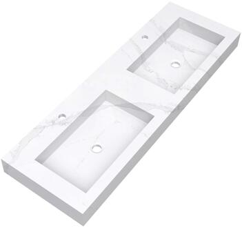 Brauer Coral Wastafel - 140 cm - met 2 Spoelbakken en 2 Kraangaten - Marmerlook Calacatta Gold