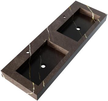 Brauer Coral Wastafel - 140 cm - met 2 Spoelbakken en 2 Kraangaten - Marmerlook Copper Brown