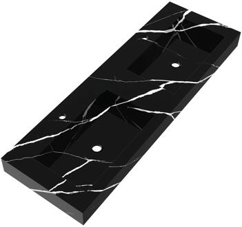 Brauer Coral Wastafel - 140 cm - met 2 Spoelbakken en 2 Kraangaten - Marmerlook Nero Marquina