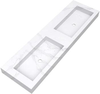 Brauer Coral Wastafel - 160 cm - met 2 Spoelbakken en 0 Kraangaten - Marmerlook Calacatta Gold