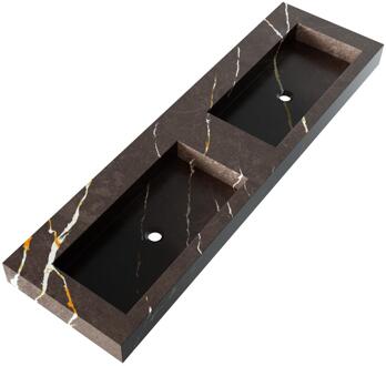 Brauer Coral Wastafel - 160 cm - met 2 Spoelbakken en 0 Kraangaten - Marmerlook Copper Brown