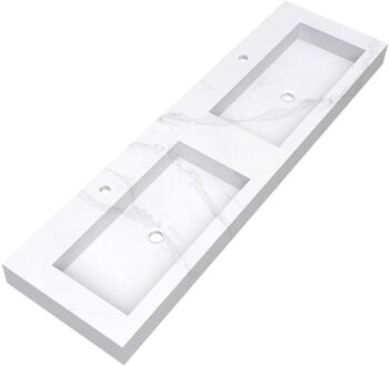 Brauer Coral Wastafel - 160 cm - met 2 Spoelbakken en 2 Kraangaten - Marmerlook Calacatta Gold