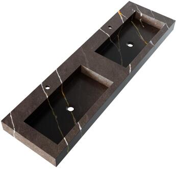 Brauer Coral Wastafel - 160 cm - met 2 Spoelbakken en 2 Kraangaten - Marmerlook Copper Brown