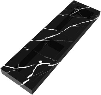Brauer Coral Wastafel - 160 cm - met 2 Spoelbakken en 2 Kraangaten - Marmerlook Nero Marquina