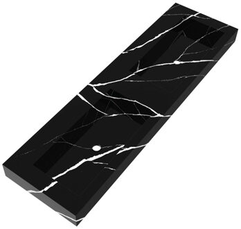 Brauer Coral wastafel - 160x46x10cm - 2 wasbakken - 0 kraangaten - composiet - marmerlook - Nero Marquina WT-CA1600NM