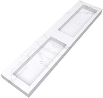 Brauer Coral Wastafel - 200 met 2 Spoelbakken en 0 Kraangaten - Marmerlook Calacatta Gold