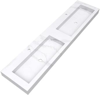 Brauer Coral Wastafel - 200 met 2 Spoelbakken en 2 Kraangaten - Marmerlook Calacatta Gold