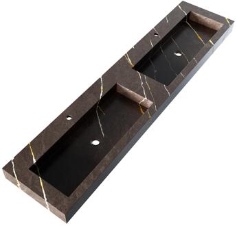 Brauer Coral Wastafel - 200 met 2 Spoelbakken en 2 Kraangaten - Marmerlook Copper Brown