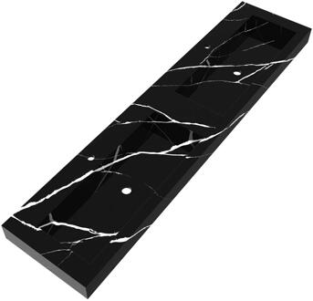 Brauer Coral Wastafel - 200 met 2 Spoelbakken en 2 Kraangaten - Marmerlook Nero Marquina