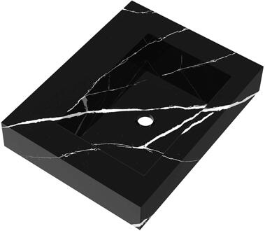 Brauer Coral Wastafel - 60 cm - met 1 Spoelbak en 0 Kraangaten - Marmerlook Nero Marquina