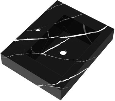 Brauer Coral Wastafel - 60 cm - met 1 Spoelbak en 1 Kraangat - Marmerlook Nero Marquina