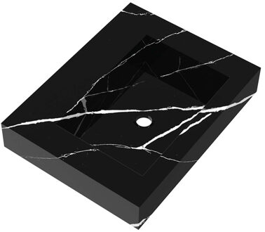 Brauer Coral wastafel - 60x46x10cm - 1 wasbak - 0 kraangaten - composiet - marmerlook - Nero Marquina WT-CA600NM