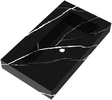Brauer Coral Wastafel - 80 cm - met 1 Spoelbak en 0 Kraangaten - Marmerlook Nero Marquina