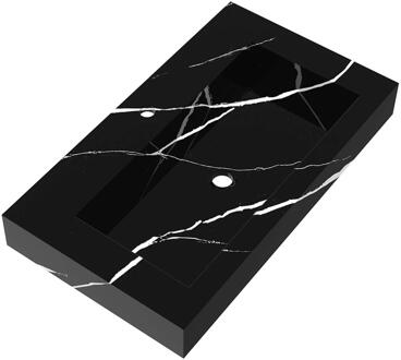Brauer Coral Wastafel - 80 cm - met 1 Spoelbak en 1 Kraangat - Marmerlook Nero Marquina